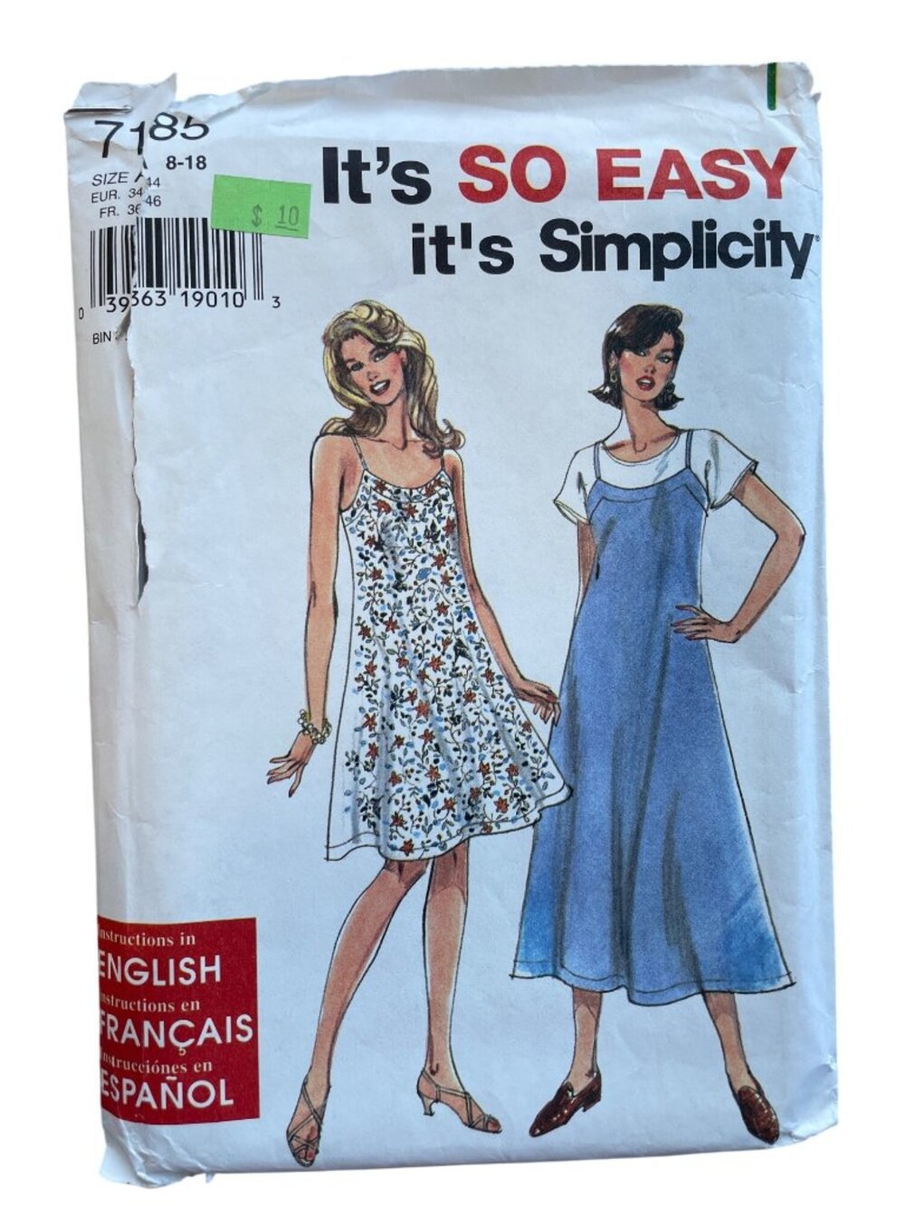 Vintage 90s Simplicity 7185 Sewing Pattern Size A 8-18 Misses Dress Retro CUT